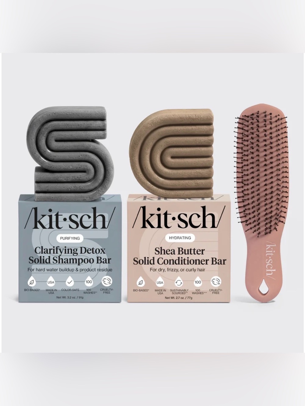 Kitsch Shea Butter Solid Conditioner Bar & Matching Pink Brush Set